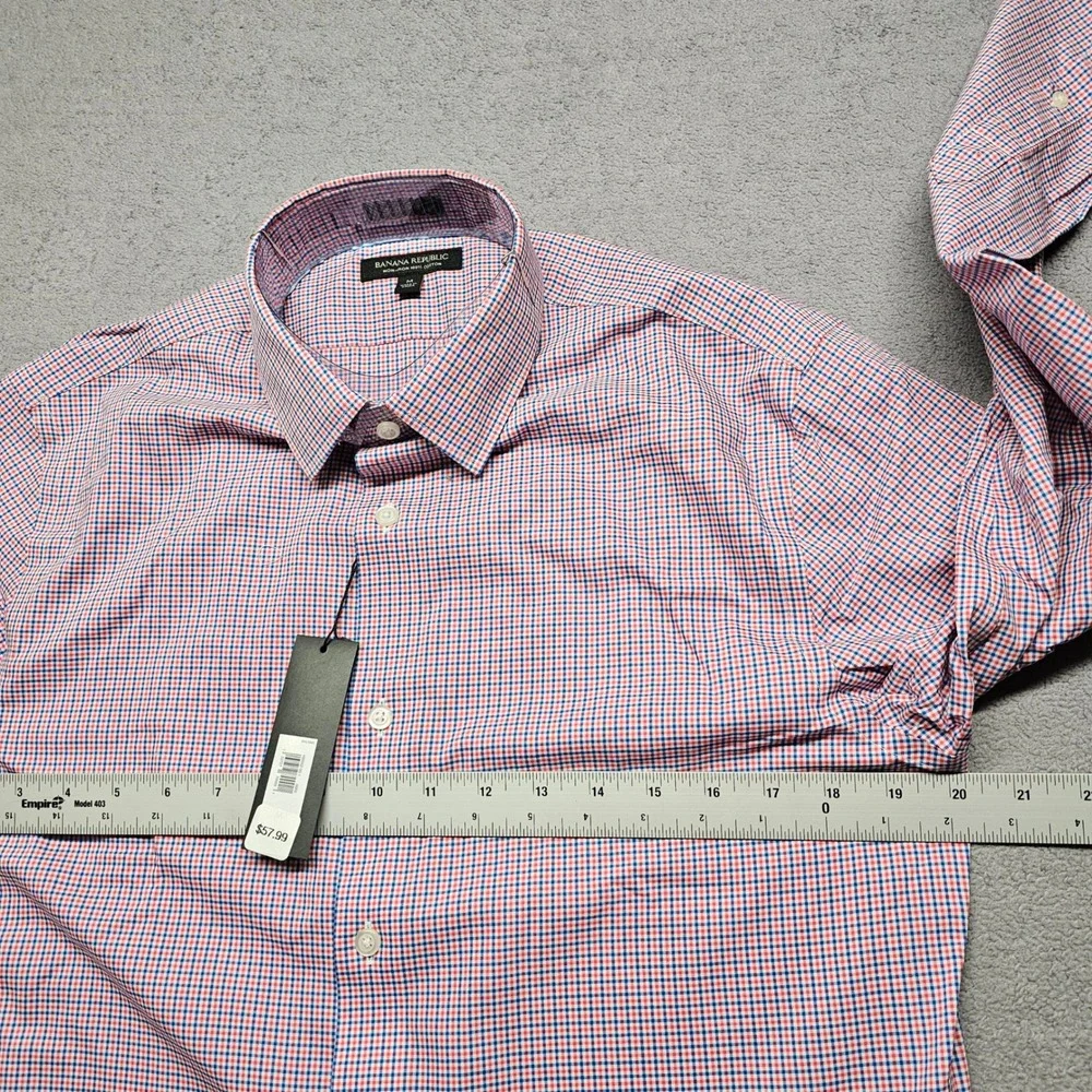 Banana Republic Dress Shirt Mens Medium Multi Check Non-Iron Slim Fit Button Up